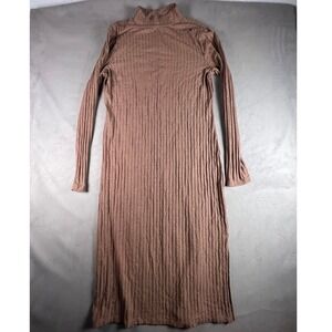 SO Ribbed Mock Neck Midi Dress Mauve Brown Long Sleeve Side Slit Size 1X